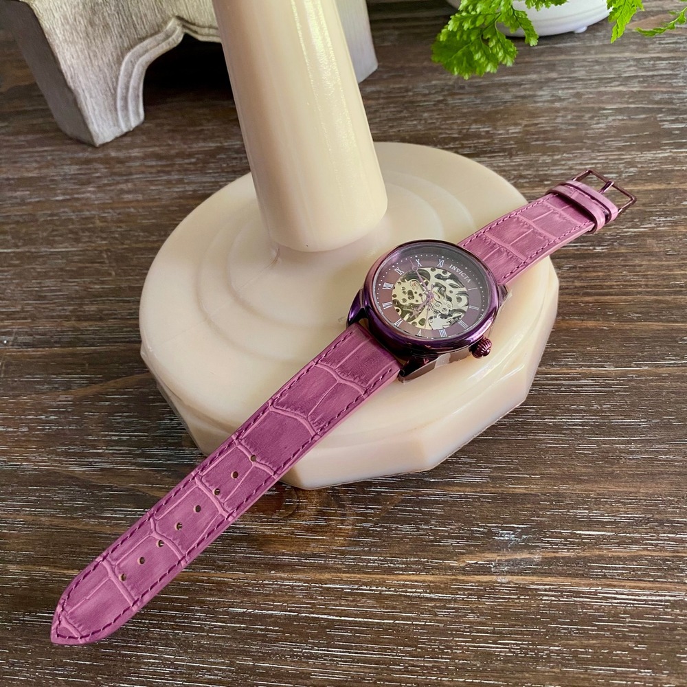 Invicta Specialty Mens Skeleton Watch‎ Analogue Mechanical Purple Leather Band - Picture 4 of 10